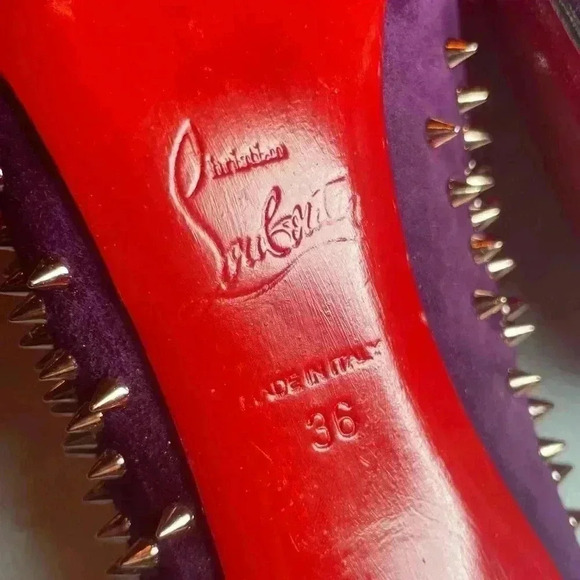 CHRISTIAN LOUBOUTIN Suede Velour Studded Spike Pumps 36 6 100 High Heels Merlot - Picture 11 of 12